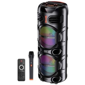 Cassa acustica portatile ricaricabile 2x8" 40W LED Bluetooth/USB con microfono e telecomando  KK-8203
