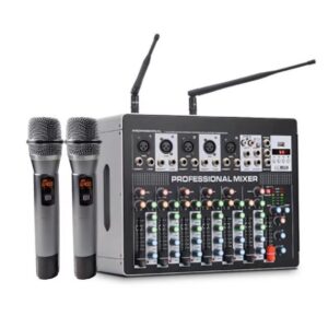 Mixer professionale 7 canali con Bluetooth e microfoni wireless 600W